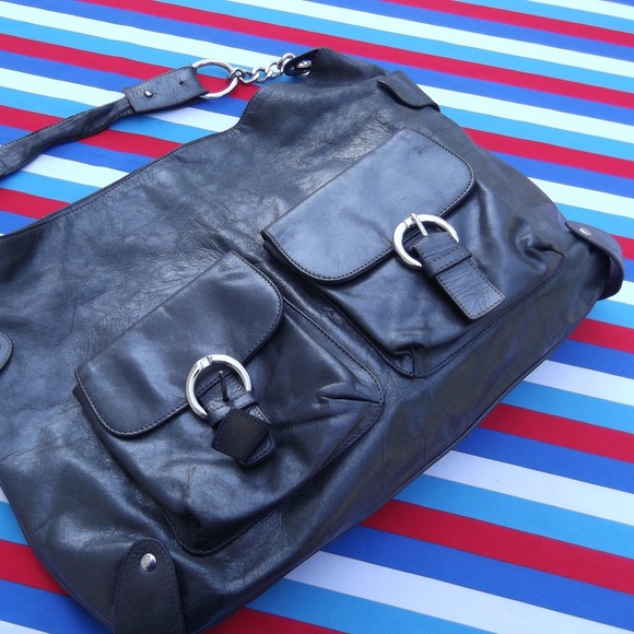 Kate Landry Gunmetal Leather Shoulder Hobo Medium - Picture 2 of 7